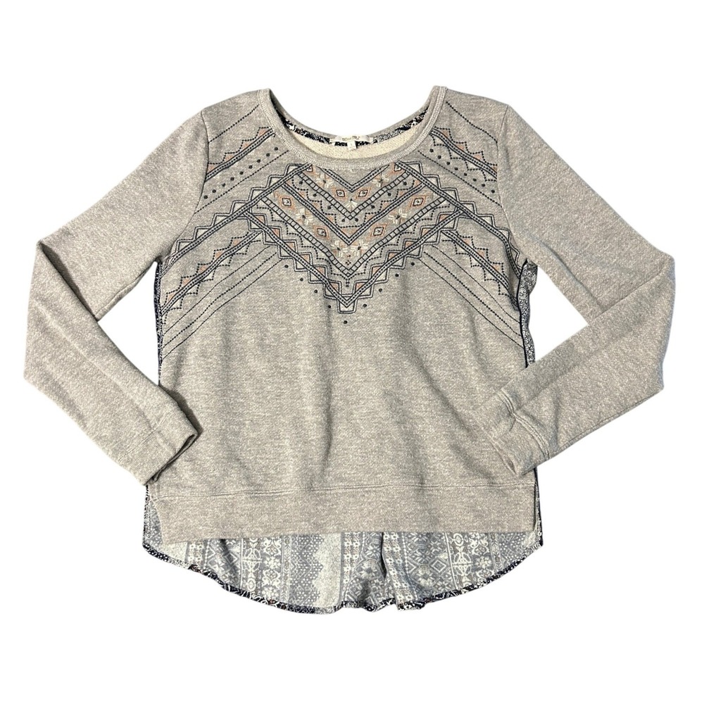 Miss Me Sweatshirt Womens Large Gray Embroidered Western Frstival Boho Top